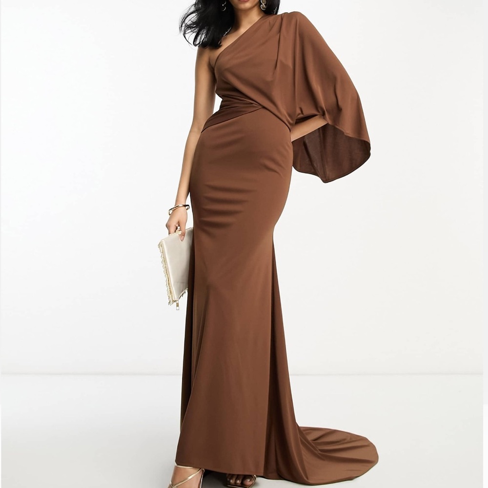 Elegant Brown One-Shoulder Dress